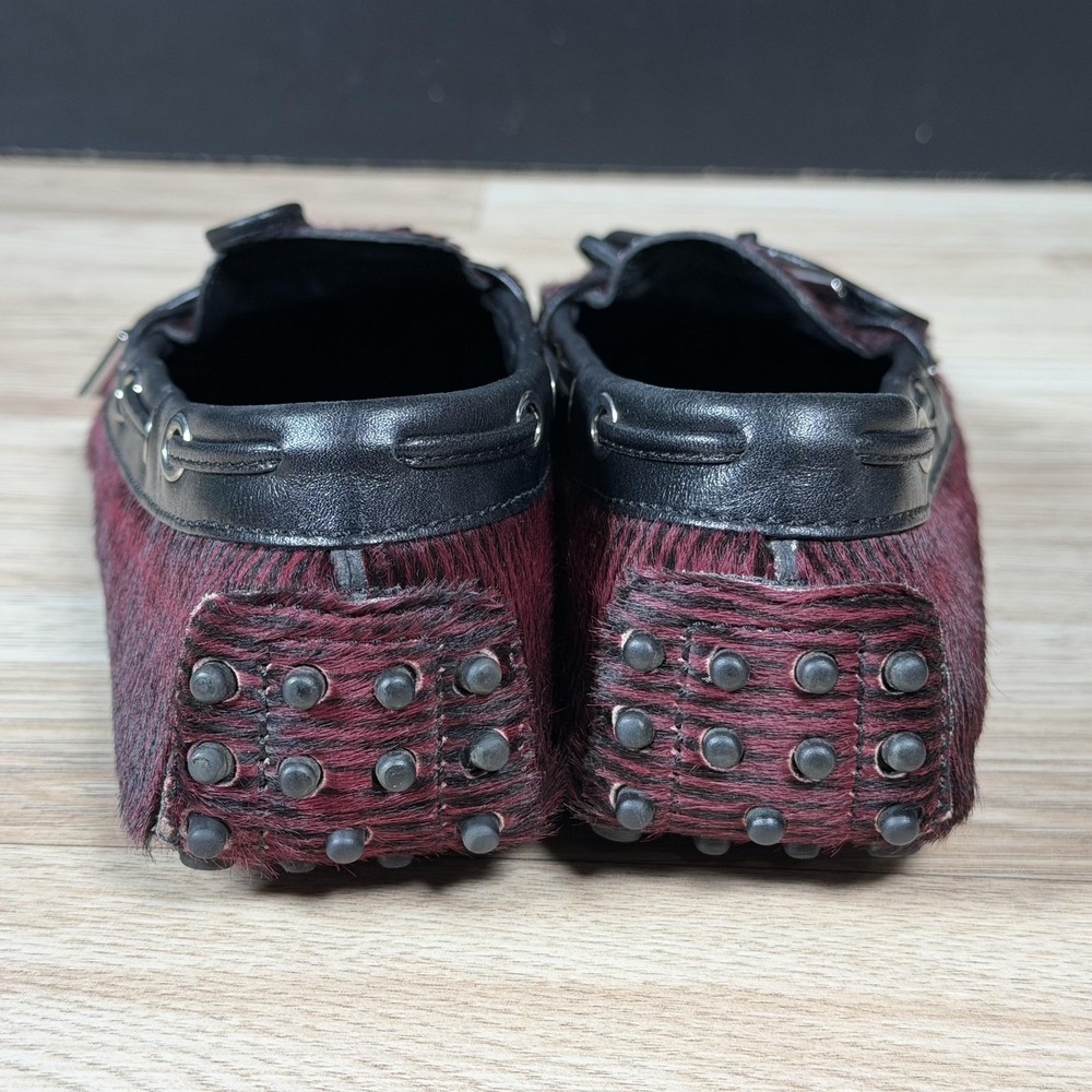 Tods Gommino Driving Shoes Womens 8 Purple Black Pony Hair Striped Loafers Italy - Picture 5 of 11